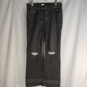 Sneak Peek NWT Black Distressed Raw Hem Five Pocket Mid-Rise Jeans Size 7